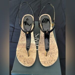 Cork and patent leather wedge heels